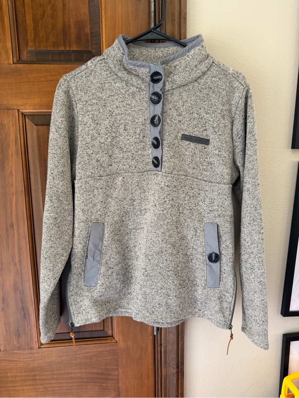 Simply Southern Gray Marled Button Pullover Sweatshirt Womens Size Small
